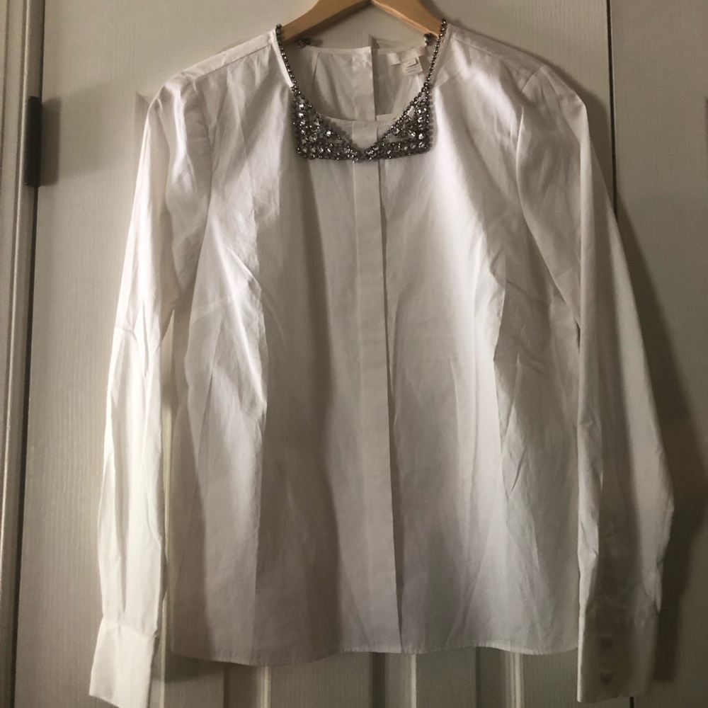 J Crew Collection White Blouse with Detachable Rhinestone Collar NWT Size 6